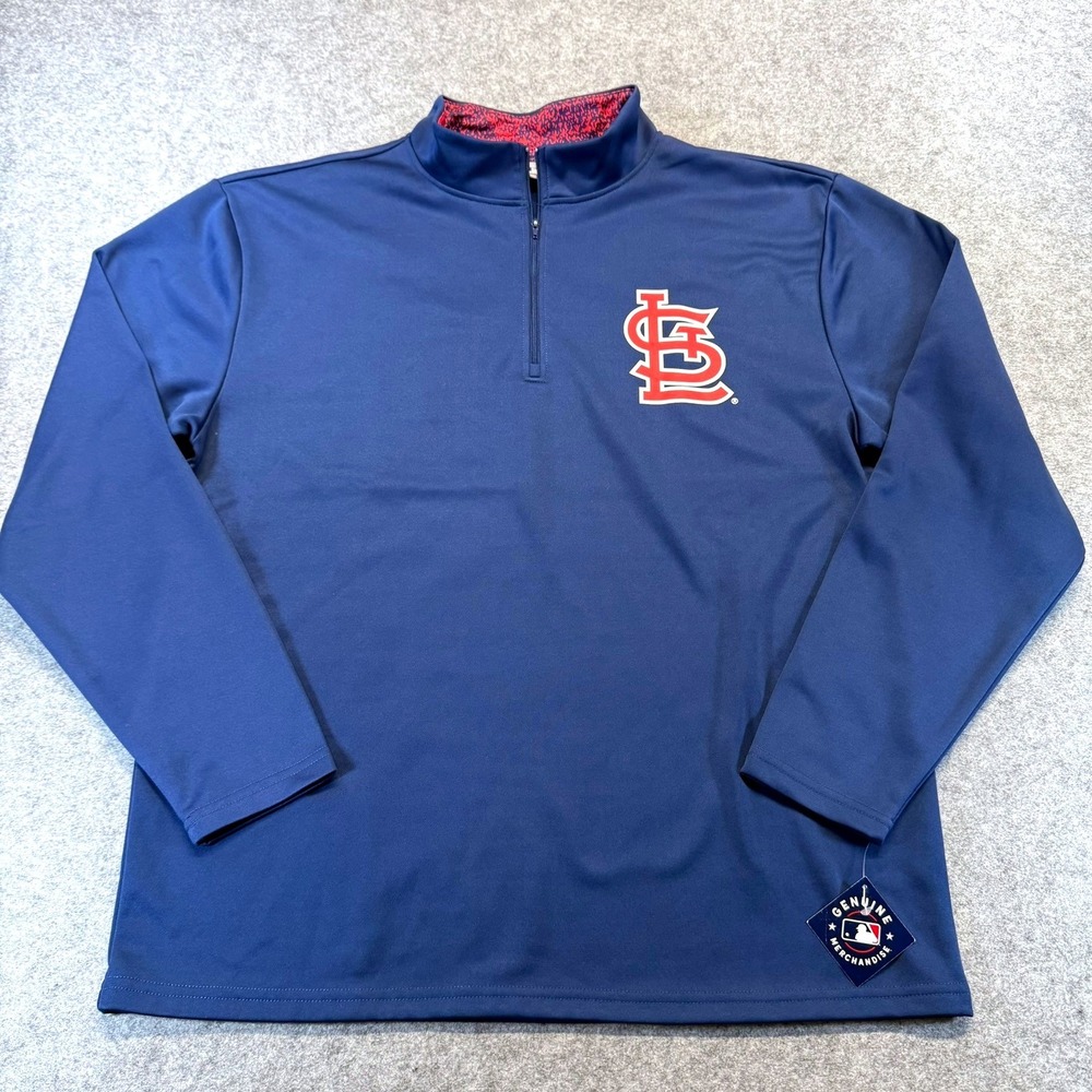MLB St Louis Cardinals Mens Large Navy Blue Quarter Zip Pullover Performance STL